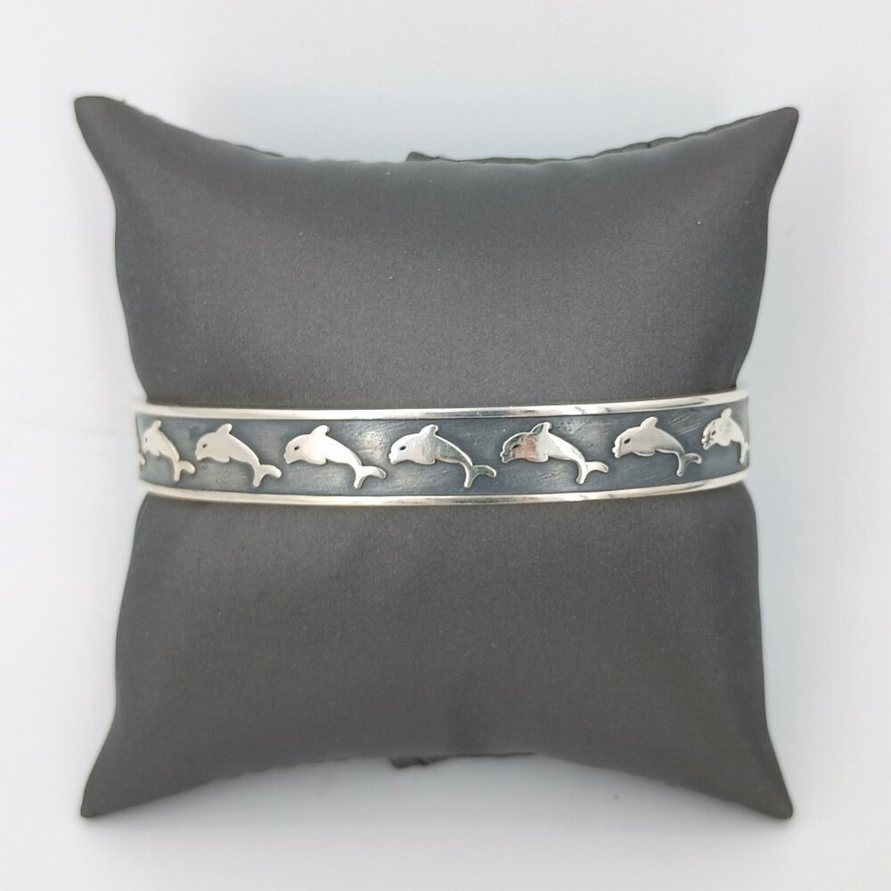 Dolphins Cuff Bracelet Solid .925 Sterling Silver - image 4